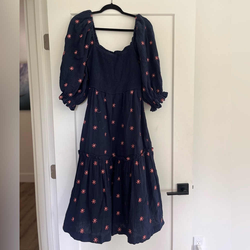 Just Me Navy Embroidered Cotton Maxi Dress Size Small